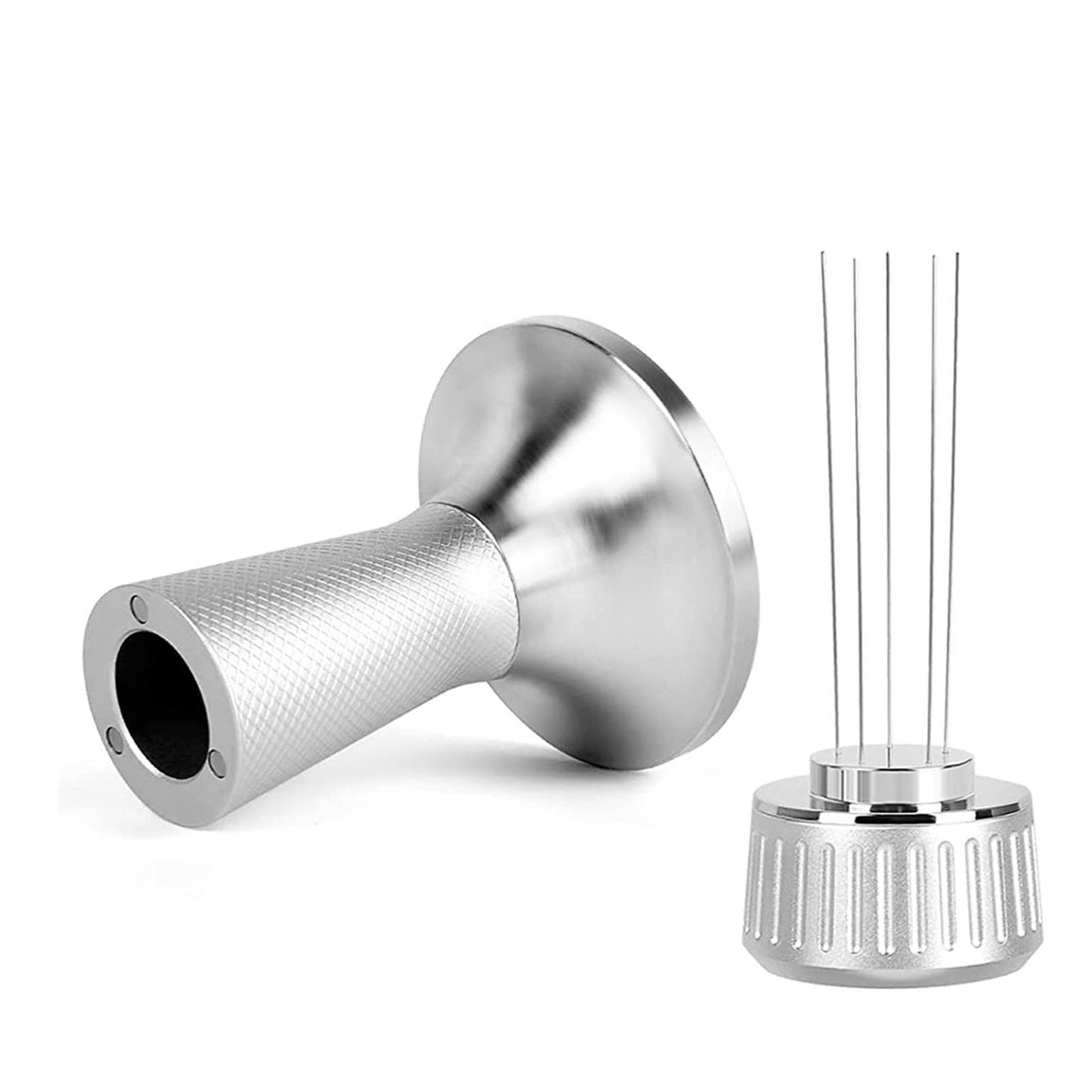 2 in 1 53mm Espresso Coffee Tamper with Stirrer Stainless Steel Curved Base Magnetic Coffee Distributor Tamper Compatible with 54mm  Portafilter Basket