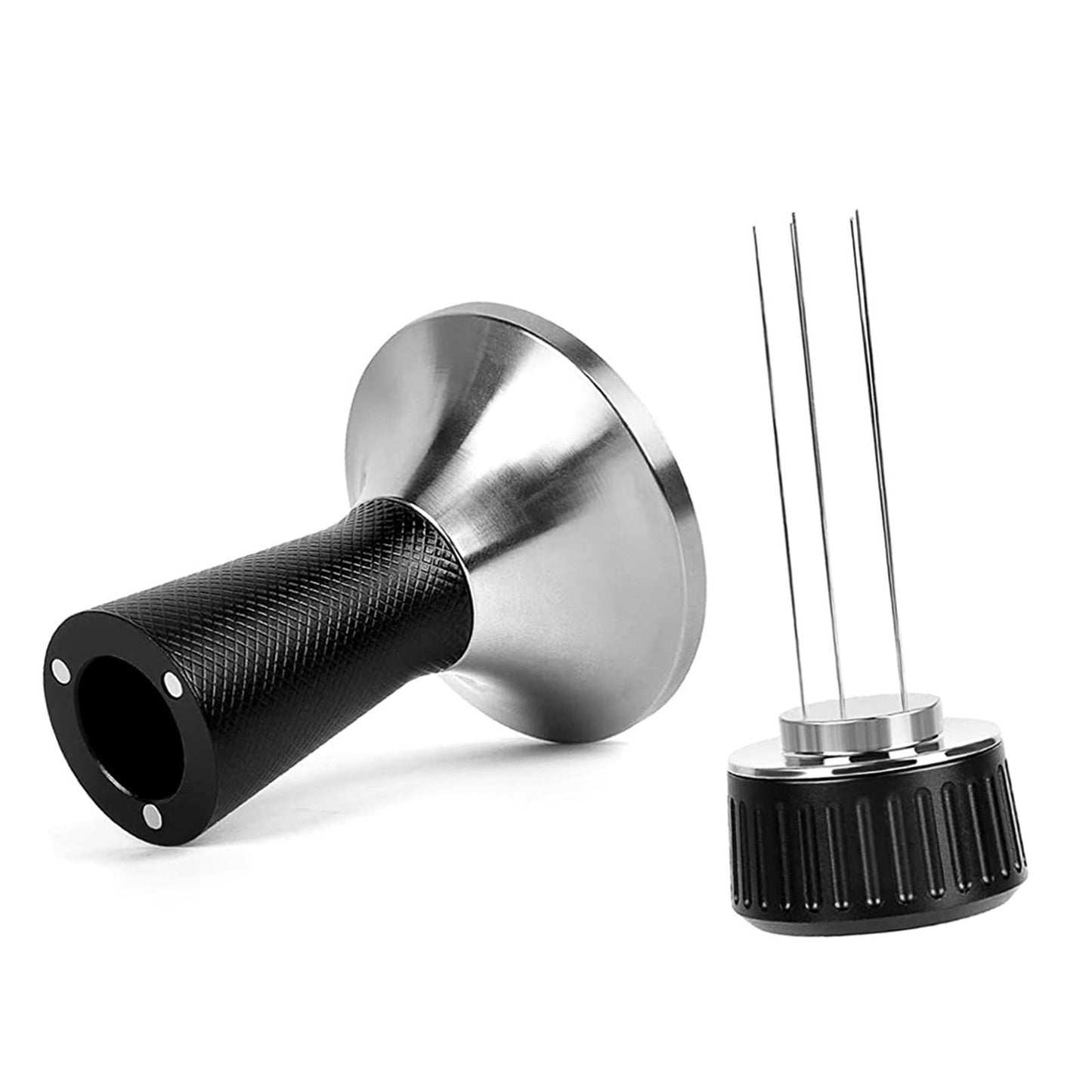 2 in 1 53mm Espresso Coffee Tamper with Stirrer Stainless Steel Curved Base Magnetic Coffee Distributor Tamper Compatible with 54mm  Portafilter Basket